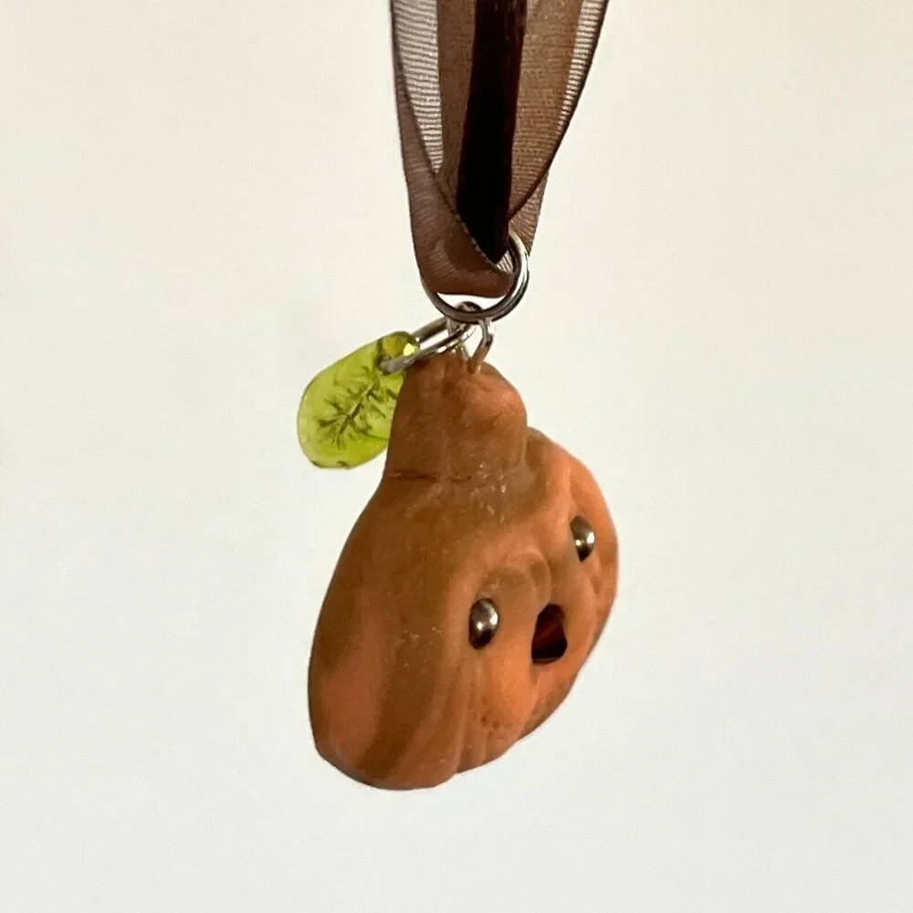 Pumpkin Necklace Polymer Clay Pendant Jack O Lantern Halloween Silver 925 Clasp